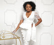 Pearl Peplum Puff Shoulder Top ID:JVT5001W